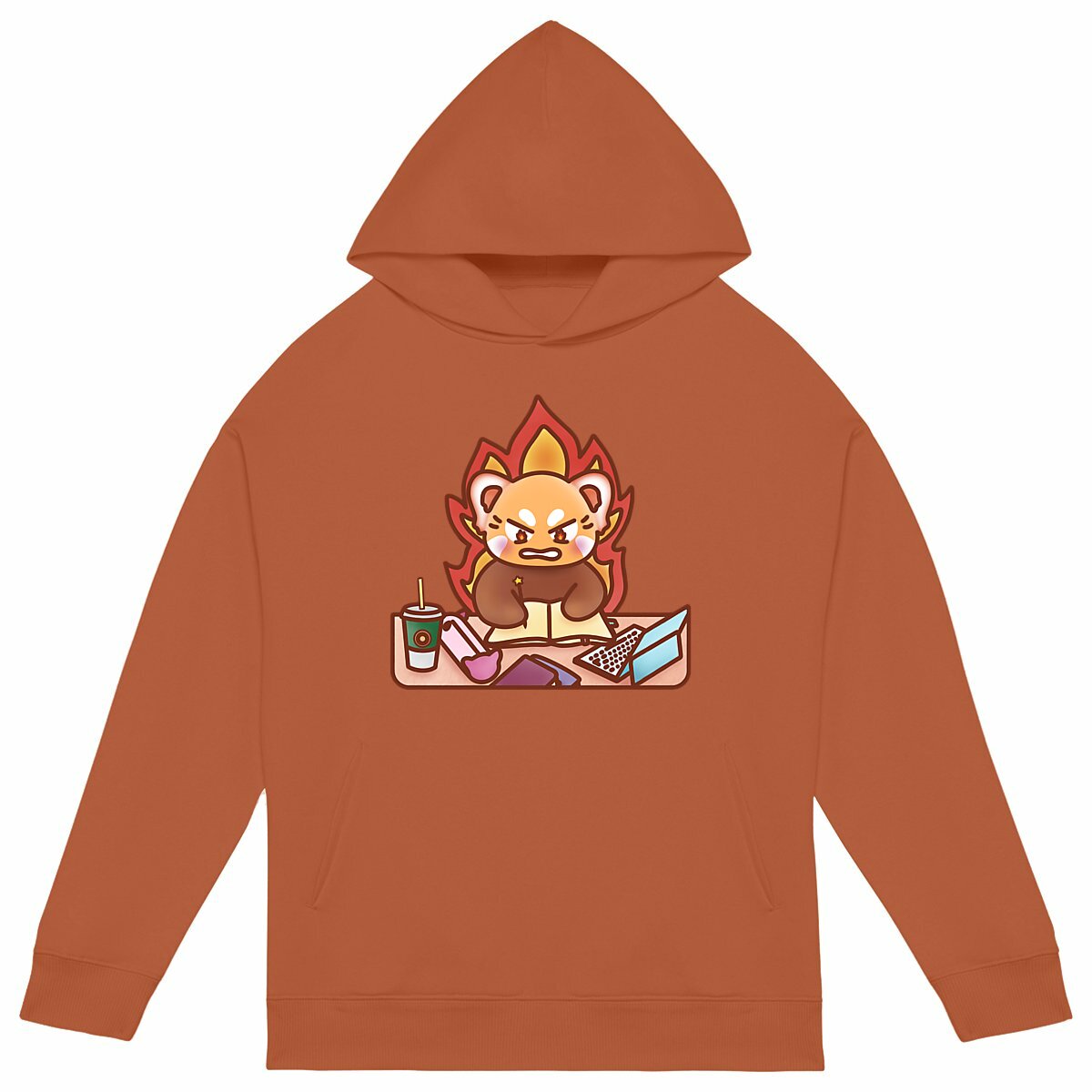 Oversized Eco-Friendly Hoodie - Red Panda Study In Warrior Mode